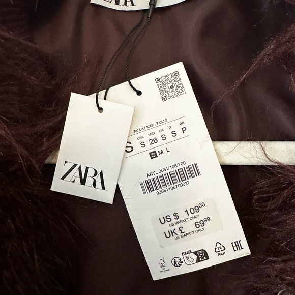 Zara Dark Brown Jacket with Fur Detail - Picture 2 of 2